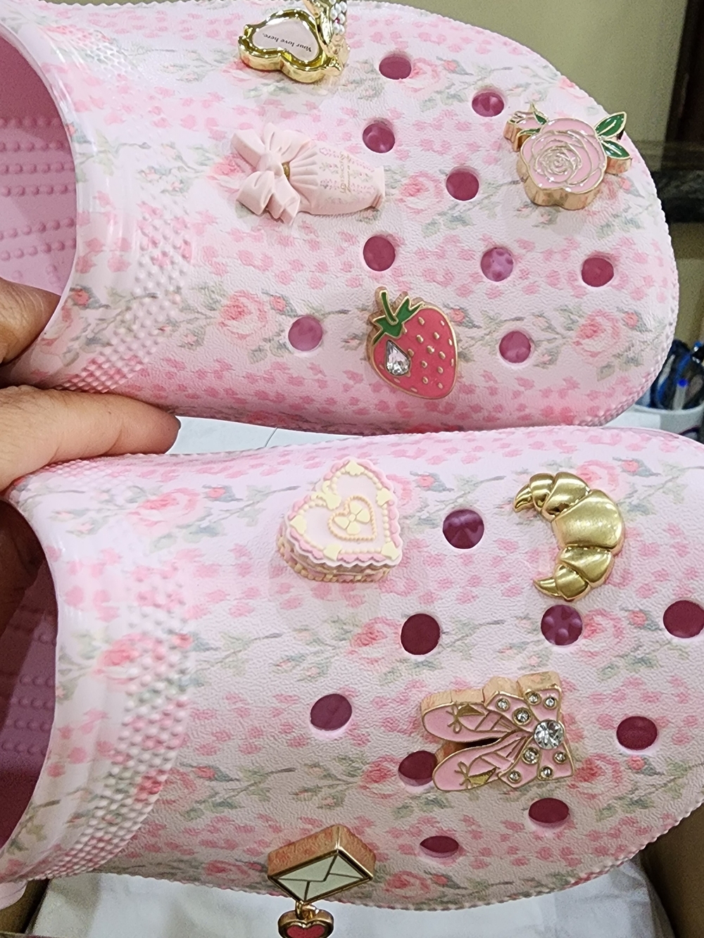 CROCS Pink Floral Pattern Clogs with Charms - Picture 9 of 9